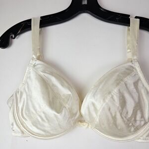 Wonderbra 36D Ivory Satin Push Up Underwire Plunge Padded Adjustable 7161 Bra